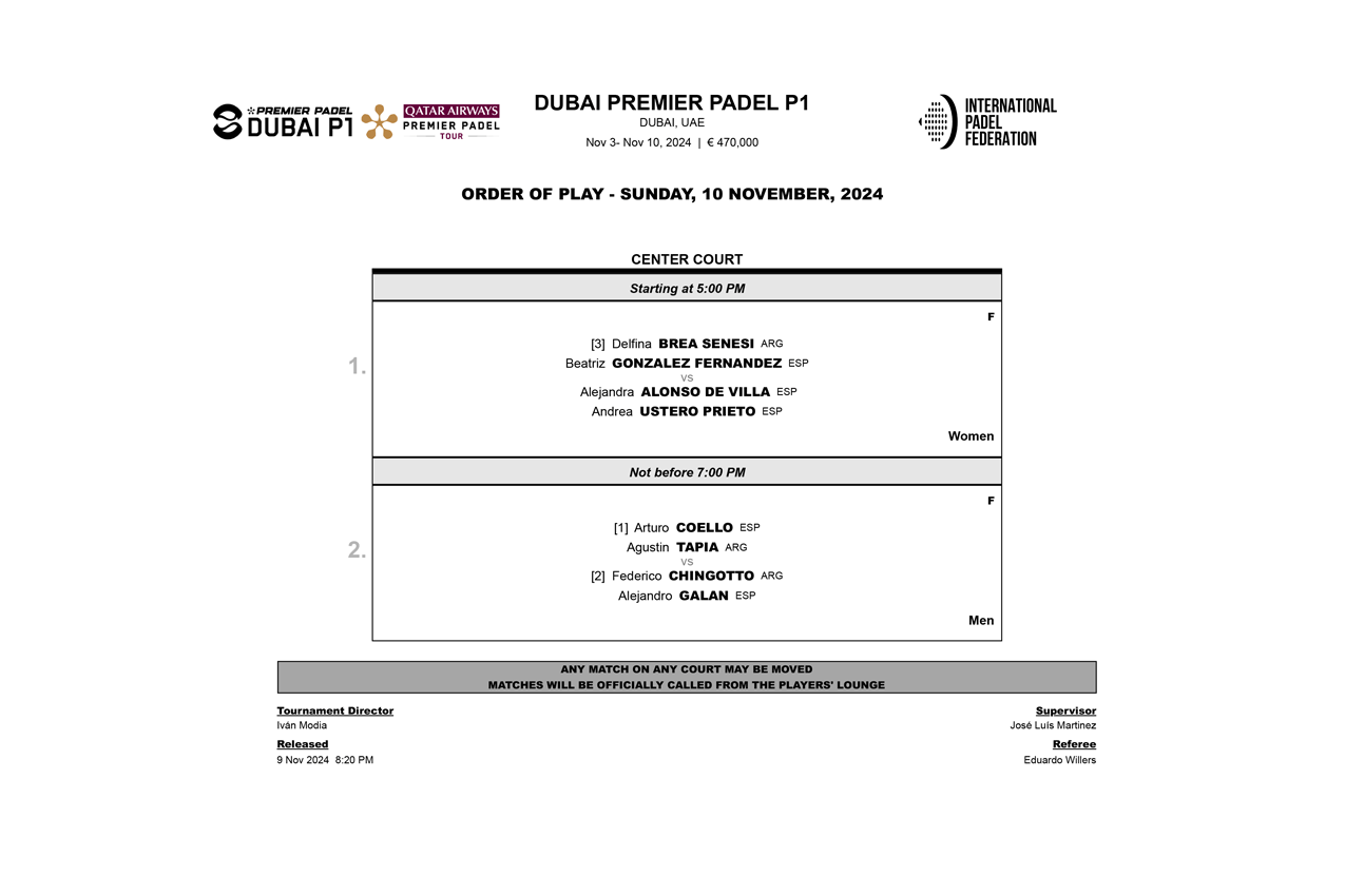Order of play